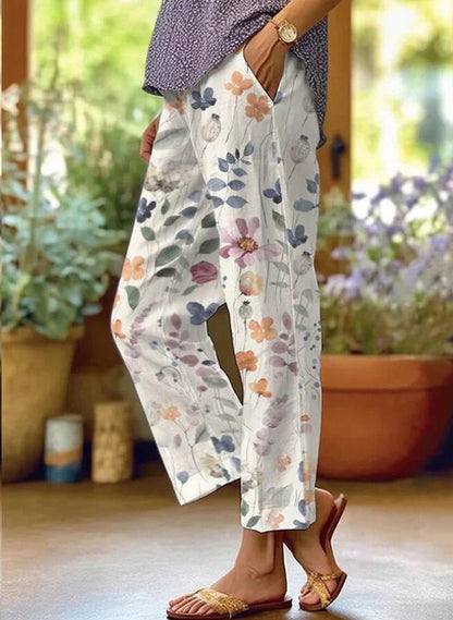 Linen Pants Women Summer Elastic Waist Straight Leg Plus Size Crop Pants Casual Beach Trousers with Pockets - Seldom Seen Styles