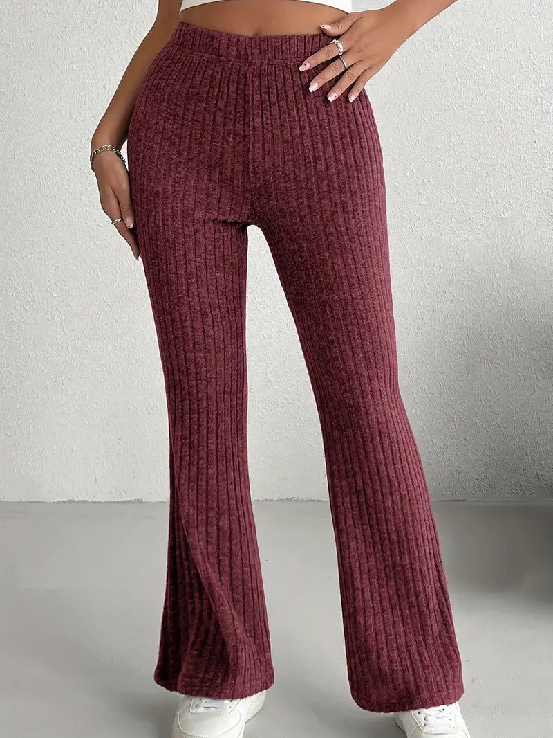 Women Flare Leggings Yoga Pants High-Waisted Casual Lounge Pants Ribbed Comfy Leggings