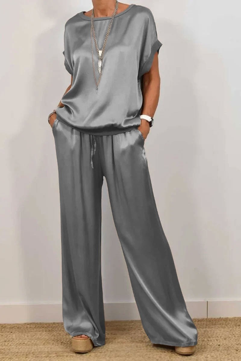 Women's Spring Casual Solid Color Satin Two-Piece Suit - Seldom Seen Styles