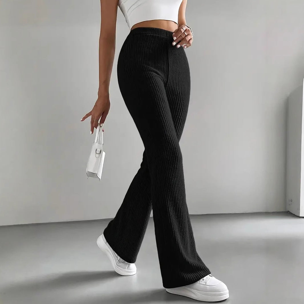 Women's Solid Color Casual Rib Knit All-Match Slim Pants - Seldom Seen Styles