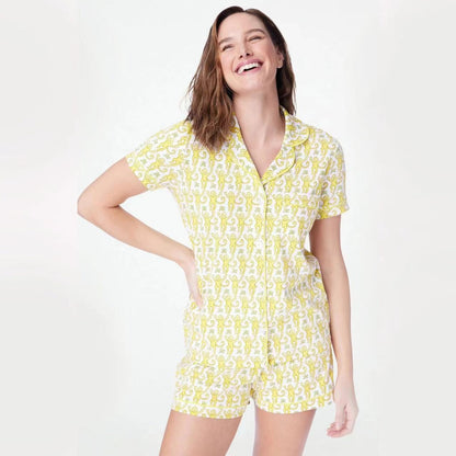 Womens Pajamas Set, 2PCS Button Down Vacation Monkey Beach Shorts Set Y2k Loungewear Pjs for Birthday Valentines Gift
