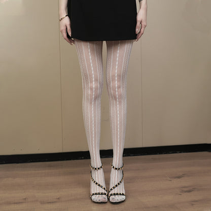 Spring and Autumn Striped Dark Red Millennium Hot-Selling Slimming Stockings Retro Dark Pattern Hot Girl Versatile Thin Pantyhose - Seldom Seen Styles