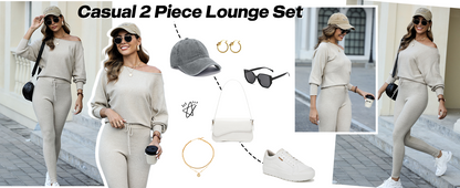 2 Piece Lounge Outfit 2025 Long Sleeve Knit Pullover Tops Drawstring Pants Set Tracksuit Sweatsuit - Seldom Seen Styles