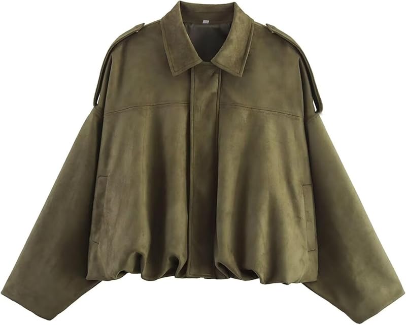 Women's Faux Suede Bomber Jacket Spring Lapel Pilot Coat Casual Oversized Long Sleeves Trendy Streetwear Outerwear - Seldom Seen Styles