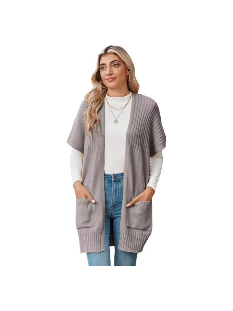 2025 Women’s Going Tops Trend – Oversized Lightweight Open-Front Pleated Short-Sleeve Knitwear Knit Cardigan Sweater, Casual Summer Outerwear & Womenswear Layering Piece in Multiple Colors - Seldom Seen Styles