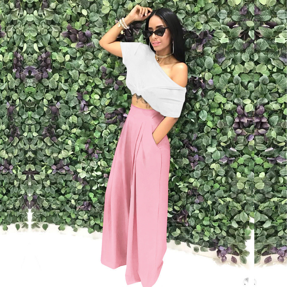 Women's Plain Plicated Pocket Wide Leg Pants, Casual Comfy High Waist Trousers for Summer, Ladies Bottoms for Daily Wear - Seldom Seen Styles