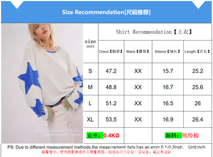 Women's Summer Loose T-Shirt Star Patch Long Sleeve Crew Neck Casual Tops Streetwear - Seldom Seen Styles