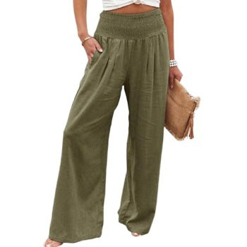 Women Linen Palazzo Pants Summer Boho Wide Leg High Waist Casual Lounge Pant 2025 Beach Travel Vacation Outfits - Seldom Seen Styles