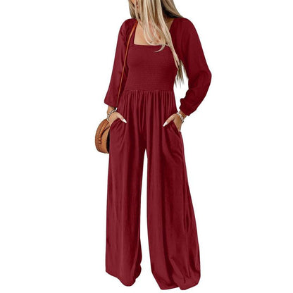 Women's Casual Loose Overalls Jumpsuits One Piece Long Sleeve Wide Leg Long Pant Rompers With Pockets - Seldom Seen Styles