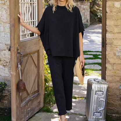 Songling Women Casual Two Piece Outfits 3/4 Batwing Sleeve Capelet CrewNeck Pullover Top Wide Leg Pants Lounge Sets Sweatsuit - Seldom Seen Styles