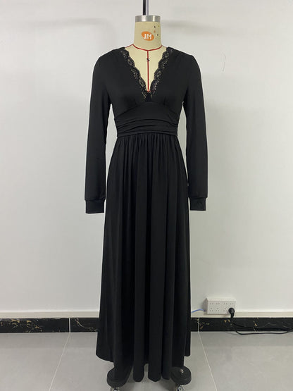 Women Deep V Neck Long Sleeve Slit 2025 Fall Elegant Formal Wedding Guest Cocktail Evening Date Prom Maxi Long Dress