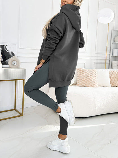 (S-5XL) Plus Size Women's Fashion Solid Color Hoodie and Lined Leggings two-piece set - Seldom Seen Styles