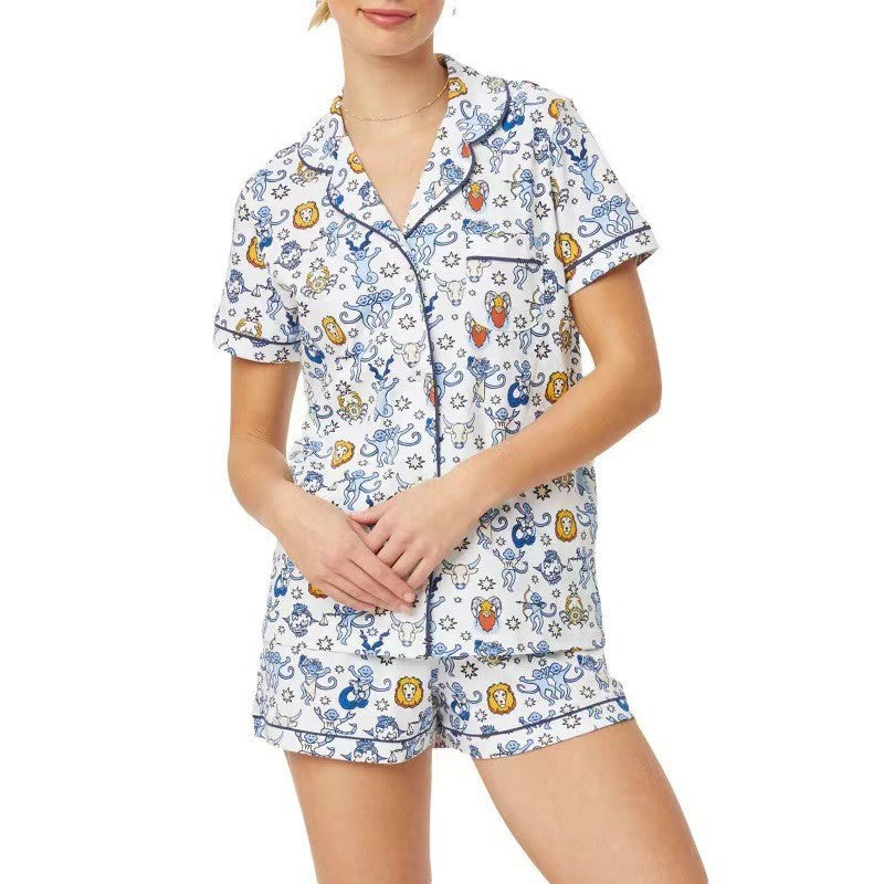 Womens Pajamas Set, 2PCS Button Down Vacation Monkey Beach Shorts Set Y2k Loungewear Pjs for Birthday Valentines Gift