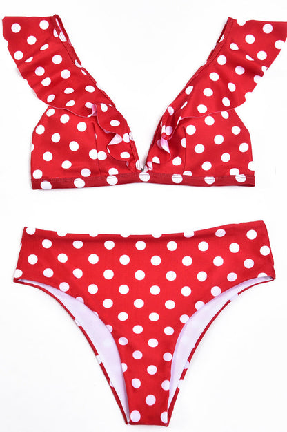 Polka Dot High Waist Ruffle Bikini - Seldom Seen Styles