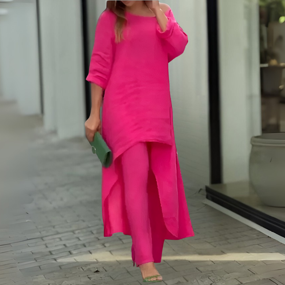 Womens Two Piece Set Dress Suit for Women Long Sleeve Cotton Linen Irregular Solid Crewneck Daily Wear Summer Set - Seldom Seen Styles