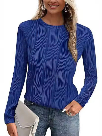 Women's Summer Fall Scalloped Lace Cuff Crewneck Tops Textured Shirts - Seldom Seen Styles