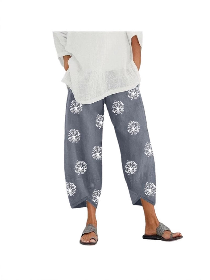 Cotton Linen Casual Summer Capri Pants Printed Cropped Comfy Baggy Trousers with Pockets Palazzo Lounge Pants - Seldom Seen Styles