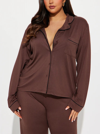 Modal Pajama Set, Long Sleeve Button Down Shirt and Pajama Pants, Sleepwear for Women