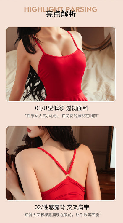 Sexy Nightdress Pure Desire Strap Sexy Sheer Plus Size Nightgown Cute Women's Backless Temptation Uniform