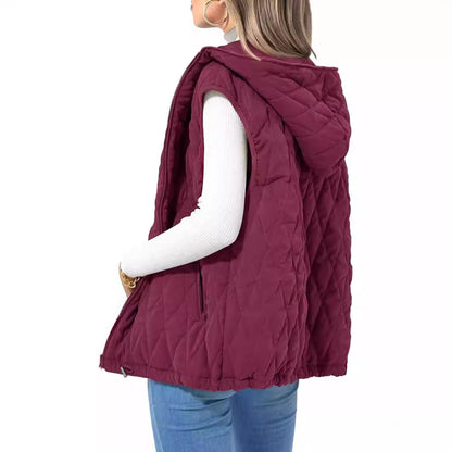 Women's Quilted Vest Casual Sleeveless Hooded Zip Up Diamond pattern Jacket With Pockets Winter Coat Outerwear Minimalist Top