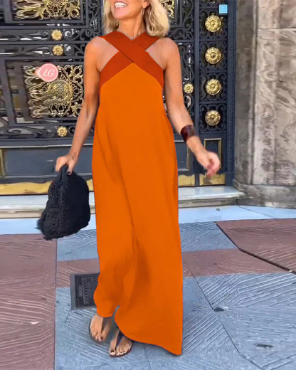 Women's Cross Halter Neck Sleeveless Stitching Dress - Seldom Seen Styles