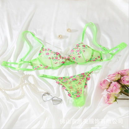 Lingerie for Women Sexy Floral Embroidered See Through Underwire Bra and Panty Set - Seldom Seen Styles