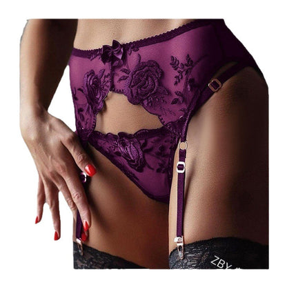 Women Floral Lace Garter Belt and G-String Set Plus Size Mesh Suspender Belt Sexy Embroidered Garter for Stockings - Seldom Seen Styles
