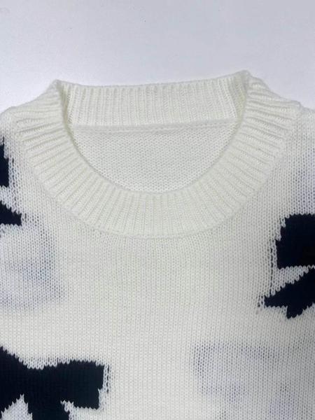 Fashion Bow Print Casual Loose Knitted Sweater Pullover Autumn/Winter Women Pullovers New Full Sleeve Knitwear - Seldom Seen Styles