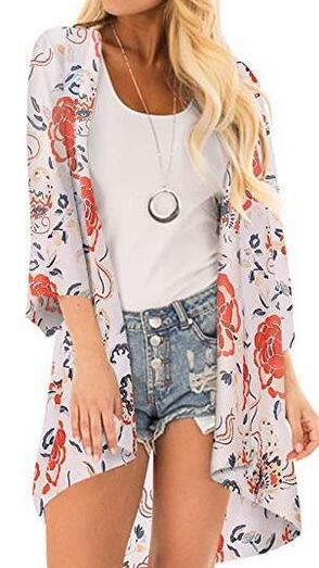 Women's Beach Cover up Swimsuit Kimono with Bohemian Floral Print, Loose Casual Resort Wear - Seldom Seen Styles