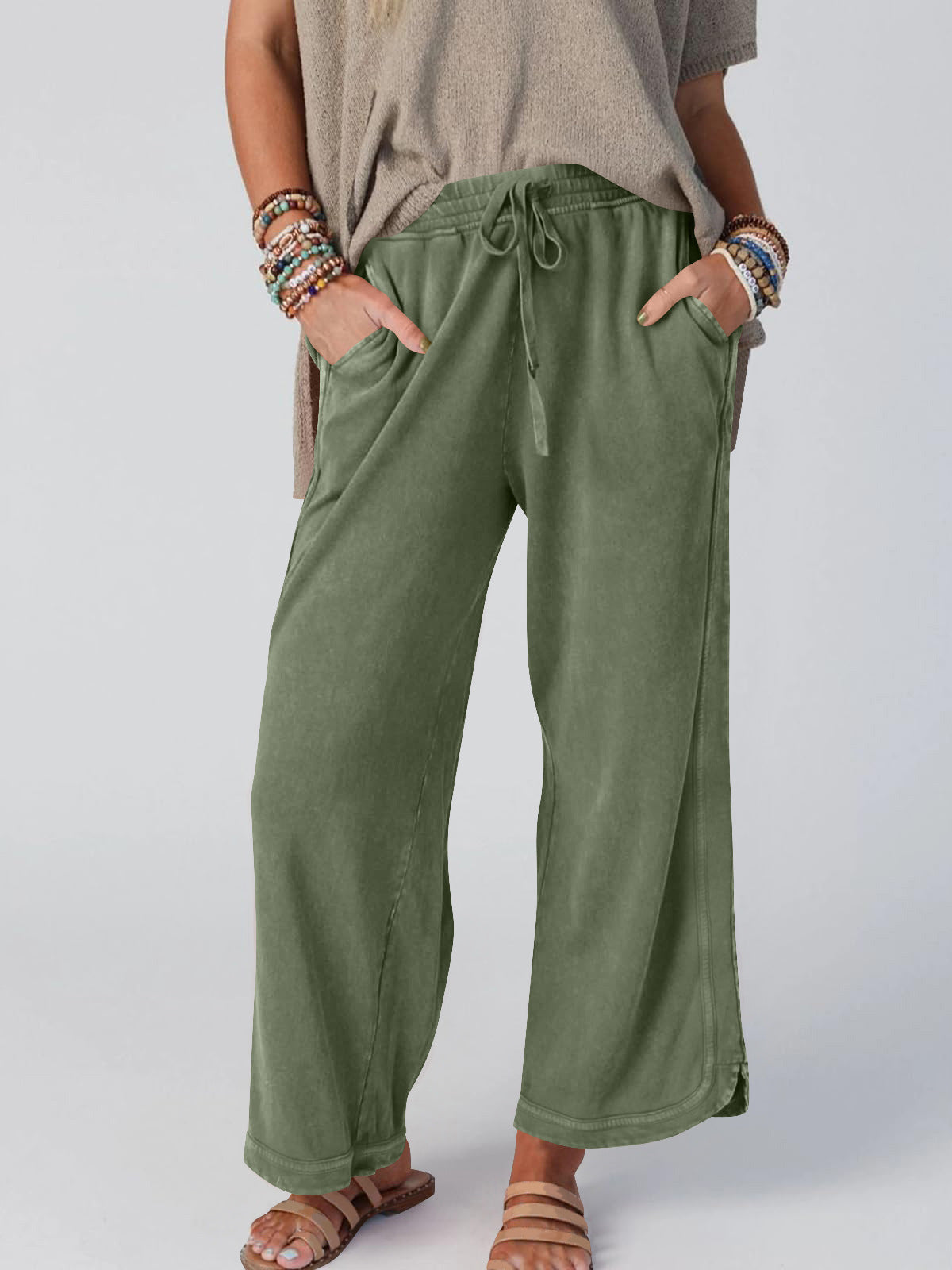 Womens Washed Wide Leg Sweatpants Vintage High Waist Baggy Pants Drawstring Athletic Palazzo Trousers with Pockets - Seldom Seen Styles