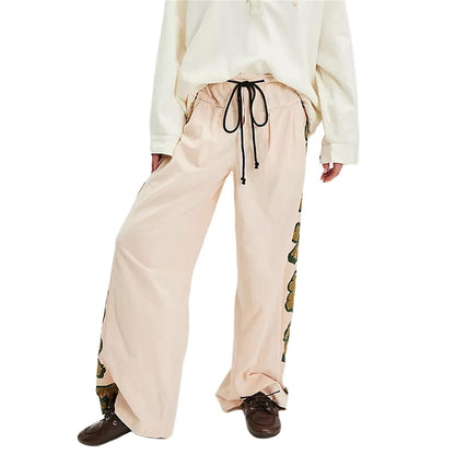 Women's Baggy Wide Leg Pants Casual Drawstring Elastic Waisted Contrast Color Workout Y2K Track Pants - Seldom Seen Styles