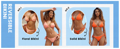 Women's Triangle Bikini Floral String Bikini Set Two Piece Swimsuit Bathing Suits