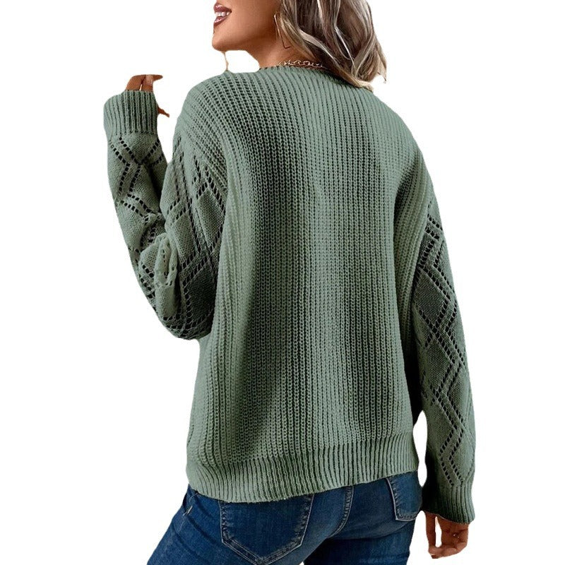 Womens Long Sleeve Sweaters Fall 2024 Trendy Sexy Lace V Neck Knit Drop Shoulder Pullover Sweater Jumper Tops - Seldom Seen Styles