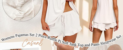 Womens Pajamas Set 2 Piece Ruffle Pj Soft Tank Top and Shorts Sleepwear Set Bridal Pajama for Women Set - Seldom Seen Styles