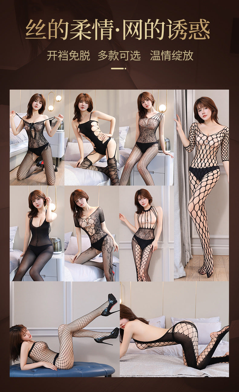 Sexy Lingerie New Style Sexy Fishnet Transparent Sexy Bodysuit Stockings Crotchless Temptation Set