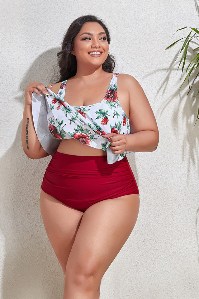 (L-4XL) Floral High Waist Bikini Set - Seldom Seen Styles