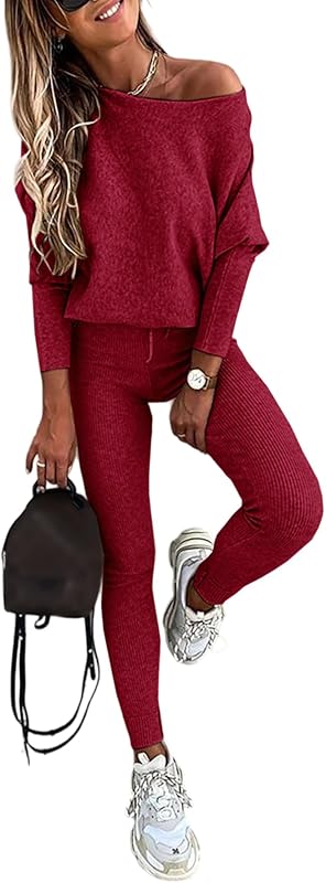 2 Piece Lounge Outfit 2025 Long Sleeve Knit Pullover Tops Drawstring Pants Set Tracksuit Sweatsuit - Seldom Seen Styles