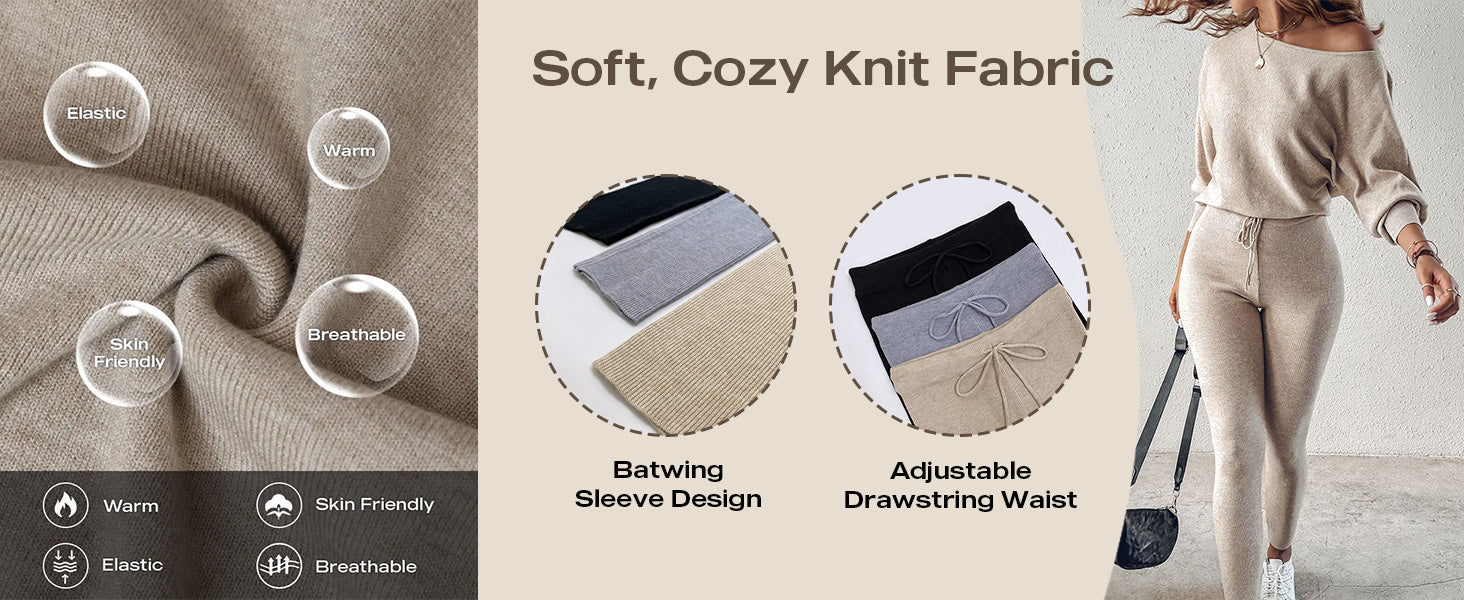 2 Piece Lounge Outfit 2025 Long Sleeve Knit Pullover Tops Drawstring Pants Set Tracksuit Sweatsuit - Seldom Seen Styles