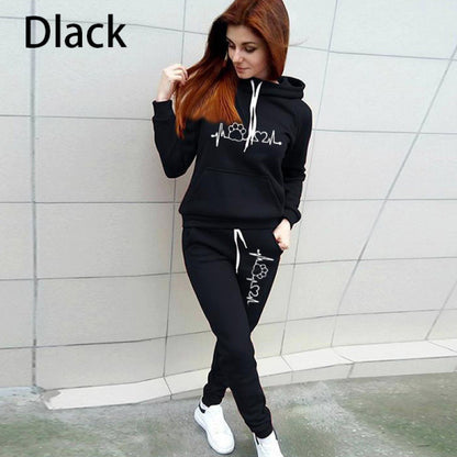 Two-Piece Set Women's Heart Print Raglan Sleeve Hoodie & Drawstring Waist Sweatpants Set, Casual Long Sleeve Hooded Pullover & Pocket Jogger Pants, Women's Fall & Winter Clothes, Holiday Outfits, Soft Clothes - Seldom Seen Styles