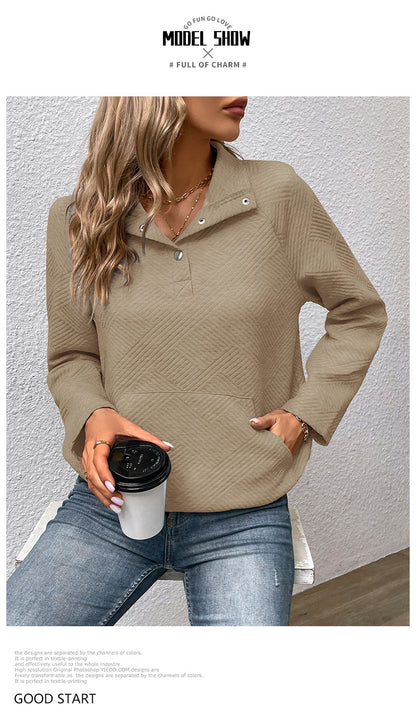 Independent Station Wholesale Hot Selling Multi-color Casual Simple Versatile Long Sleeve Textured Solid Color Cross-border Sweatshirt
