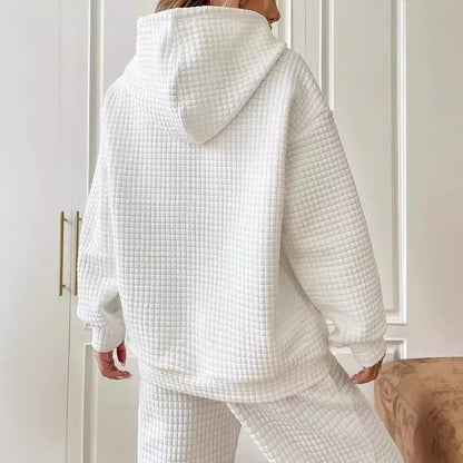 Womens Hoodies Casual Long Sleeve Drawstring Waffle Pullover Tops Loose Hooded Sweatshirt with Pocket - Seldom Seen Styles