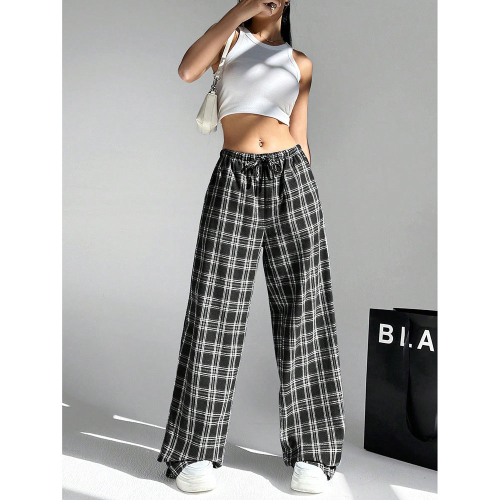 Women's Letter Leopard Print Straight Leg Pants Elastic Waist Y2K Trousers Bottoms with Pockets - Seldom Seen Styles