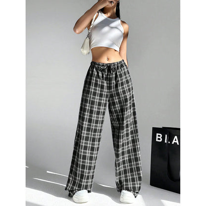 Women's Letter Leopard Print Straight Leg Pants Elastic Waist Y2K Trousers Bottoms with Pockets - Seldom Seen Styles