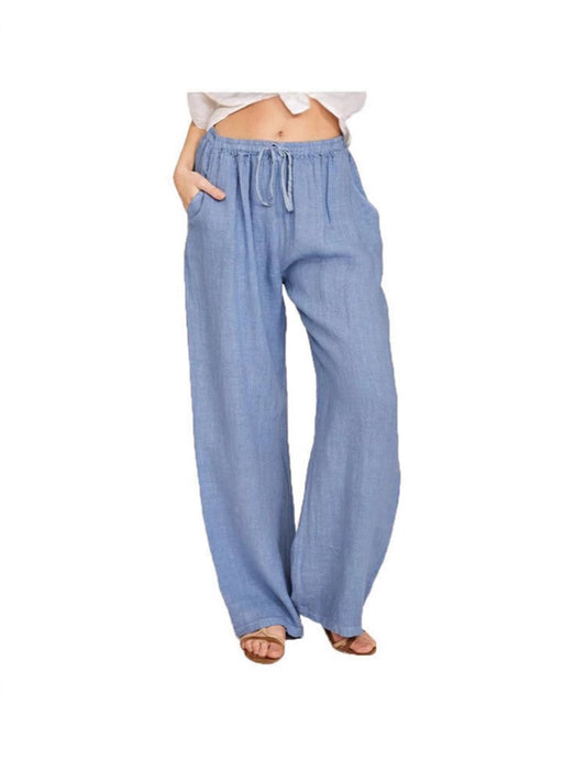 Women's Casual Wide Leg Elastic Waist Loose Lightweight Summer Linen Beach Pants Drawstring - Seldom Seen Styles