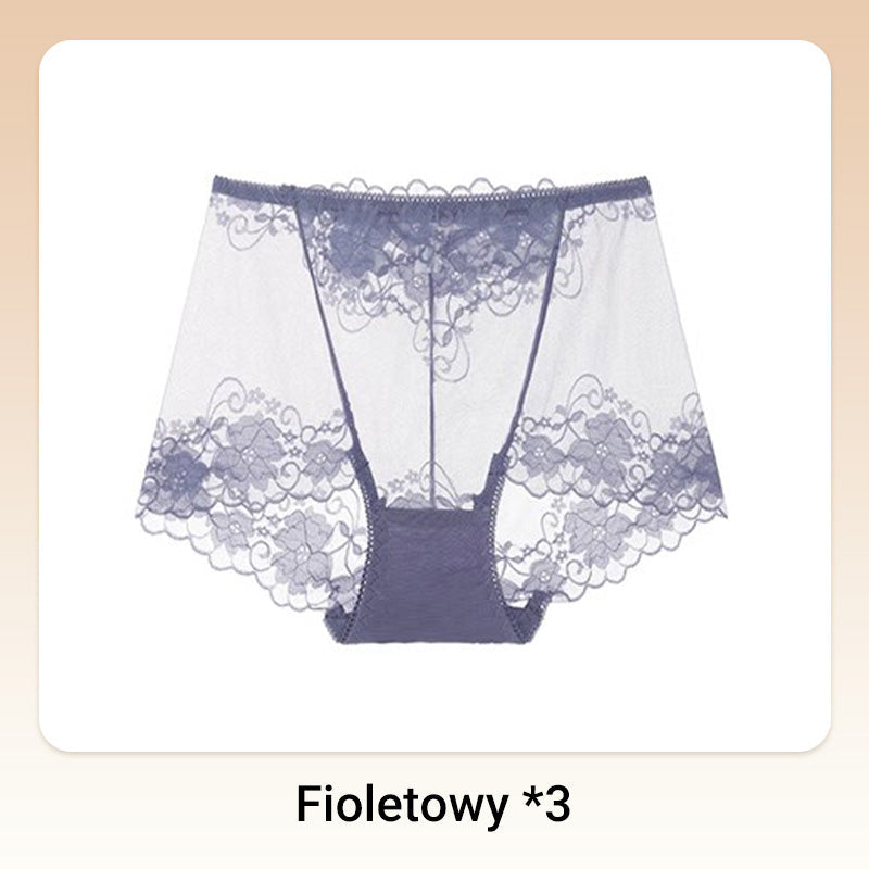 Damskie ręcznie robione bokserki z koronką o wysokim stanie