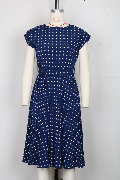 Polka Dot Dress for Women Casual Summer Midi Dress Crew Neck Short Sleeve