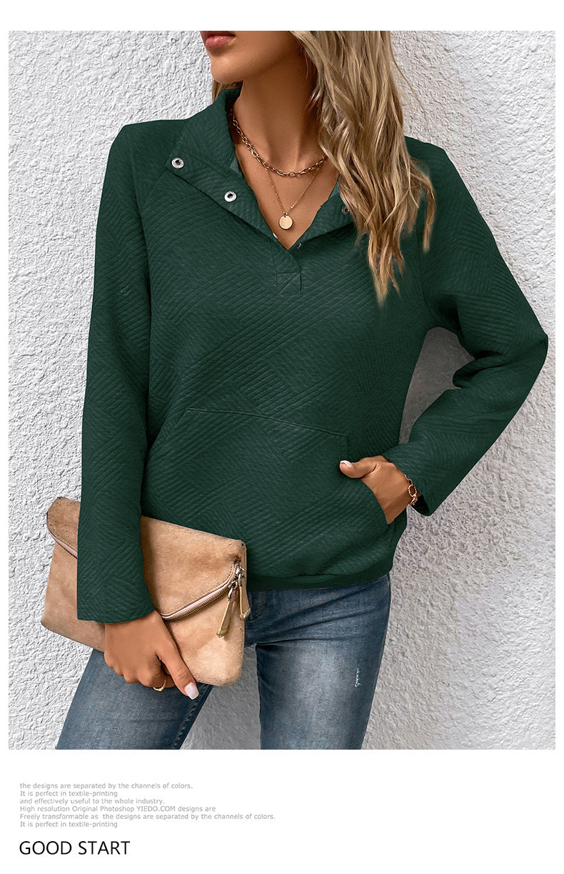 Independent Station Wholesale Hot Selling Multi-color Casual Simple Versatile Long Sleeve Textured Solid Color Cross-border Sweatshirt