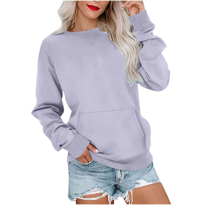 Women's Crewneck Hoodless Sweatshirt With Kangaroo Pocket Fleece Longsleeve Oversized Casual Style Shirt Lightweight Pullover - Seldom Seen Styles