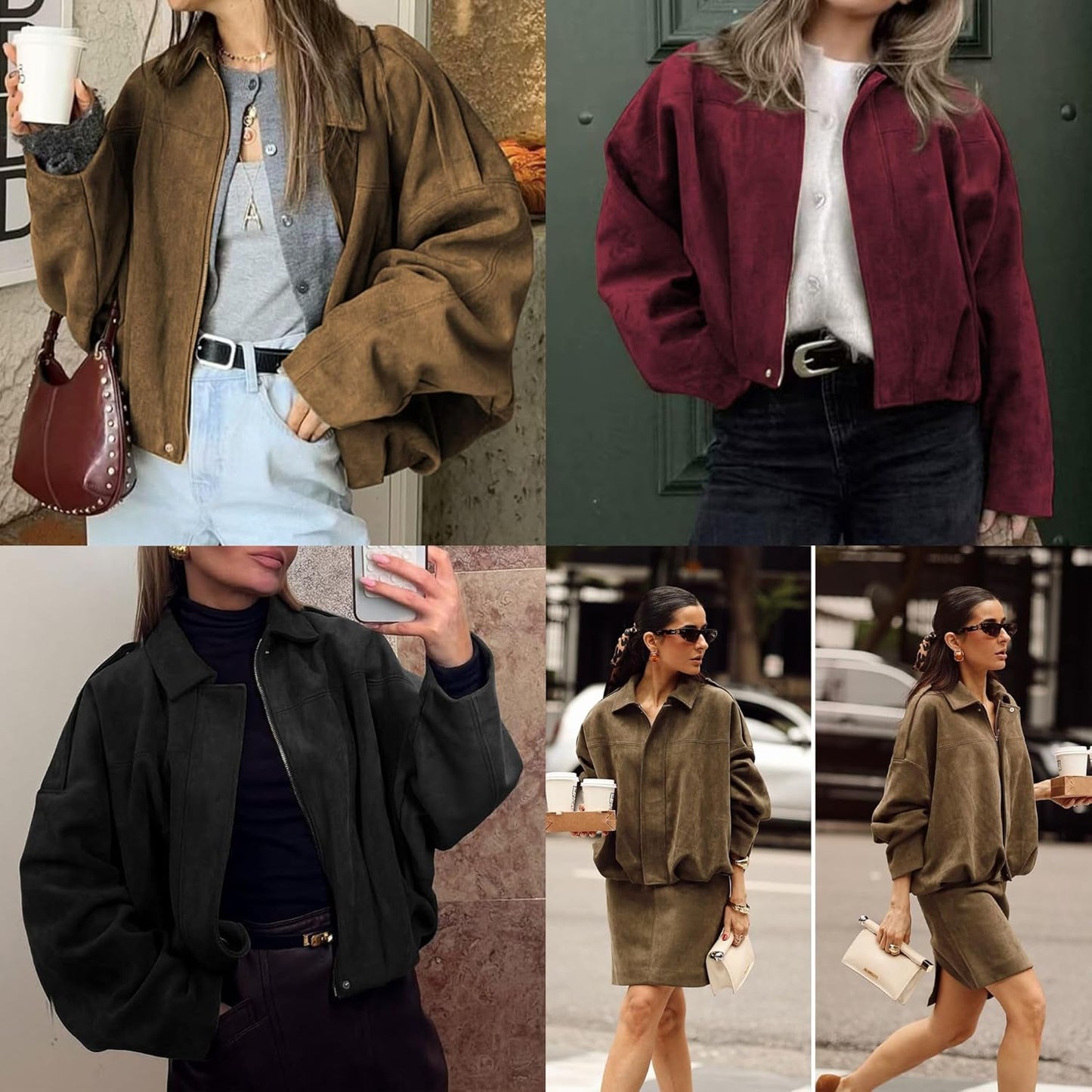 Women's Faux Suede Bomber Jacket Spring Lapel Pilot Coat Casual Oversized Long Sleeves Trendy Streetwear Outerwear - Seldom Seen Styles