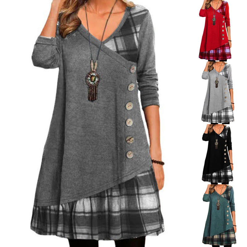 Fall Dresses for Women 2024 Long Sleeve Crew Neck A Line Flowy Maxi Dress Irregular Hem Swing Dresses with Pockets - Seldom Seen Styles